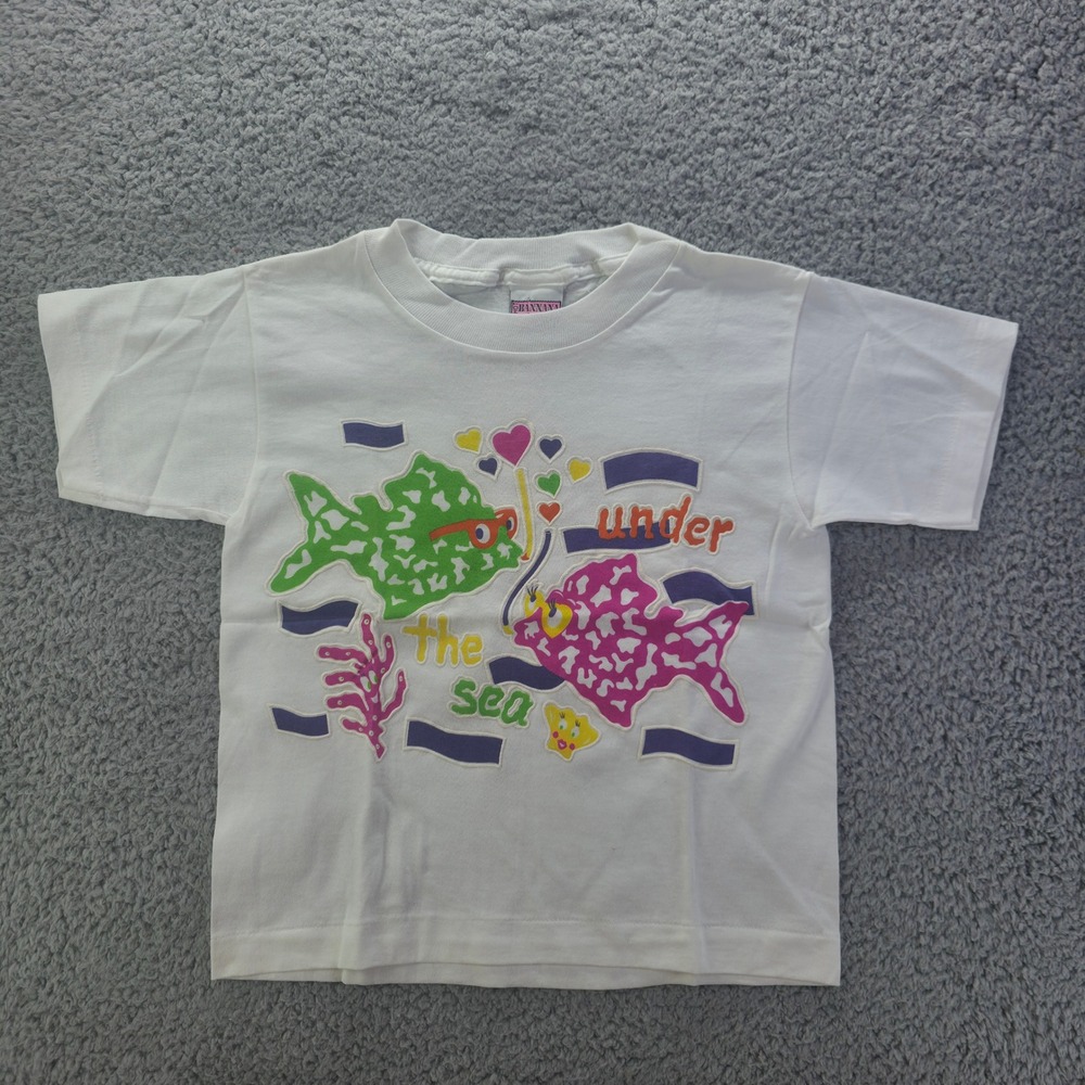 Vintage Hot Bannana Kids Co Under the Sea Puff Print T-Shirt White Single Stitch